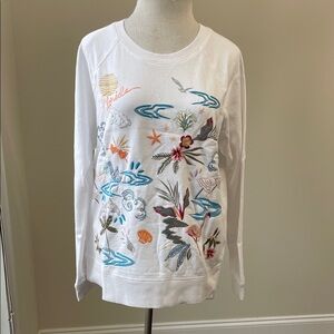 Johnny Was White Sweatshirt with Multicolor Graphic